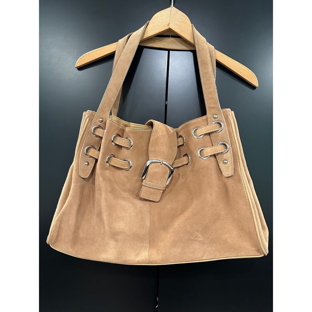 a.n.a A New Approach Tan Suede Leather Grommet Buckle Hobo Shoulder Bag
